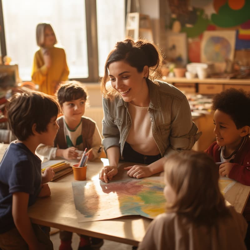 Montessori Diploma - Teacher and children at wooden table