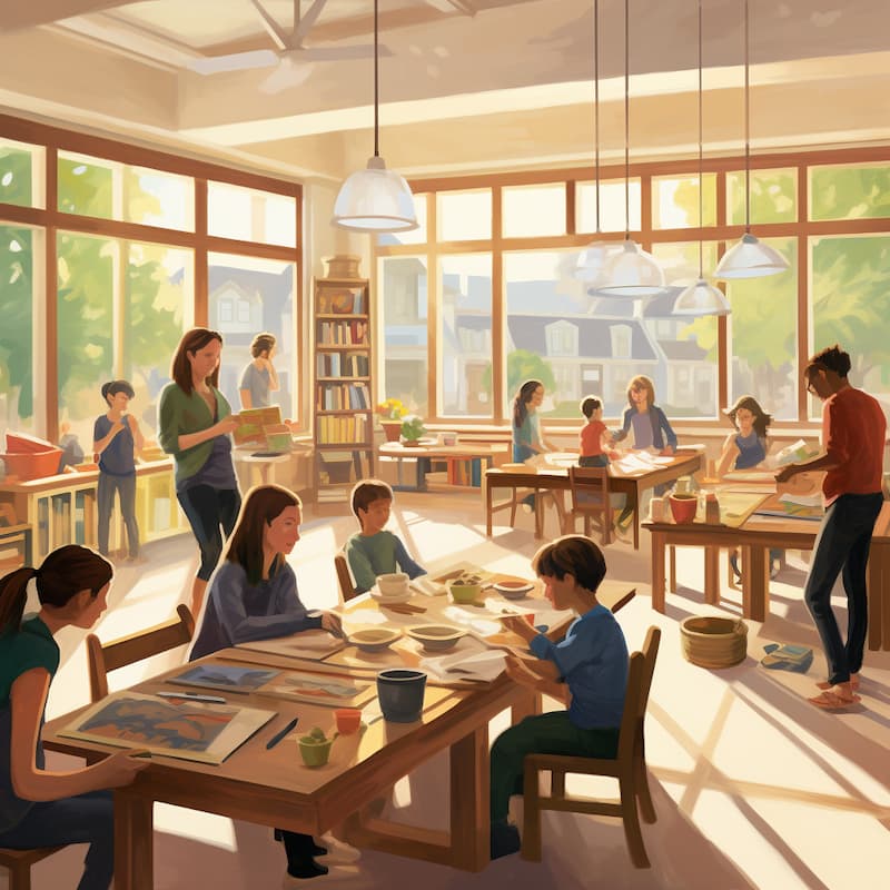 montessori classroom full of children and adults