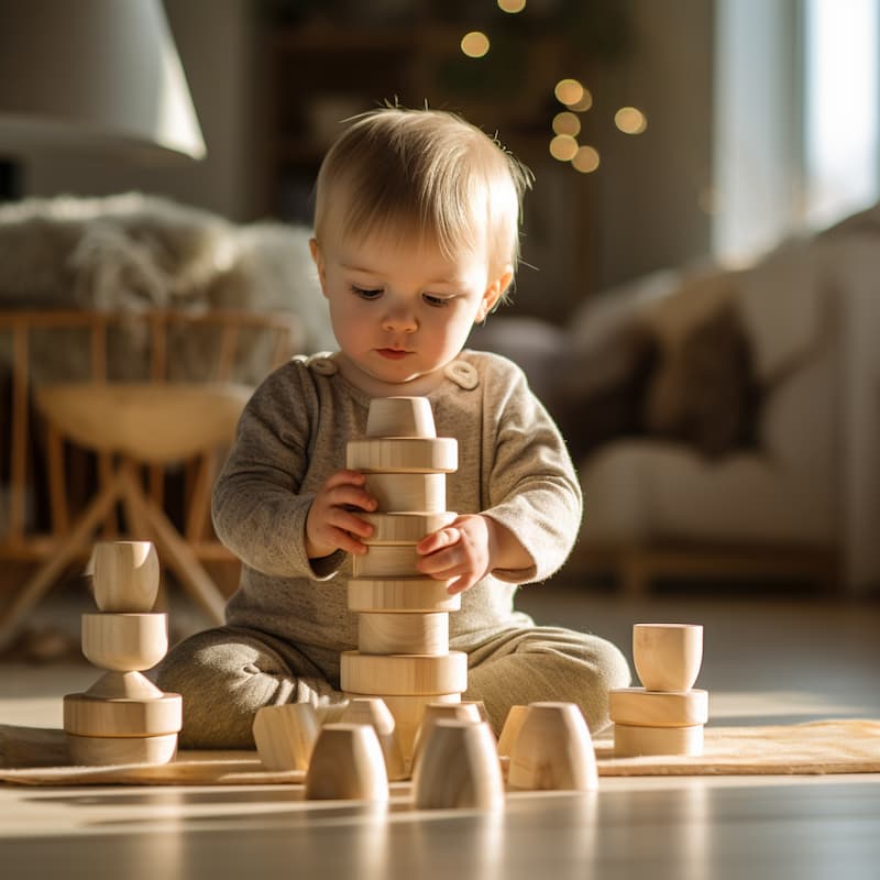 montessori activities for 6 month old - baby stacking wooden toys