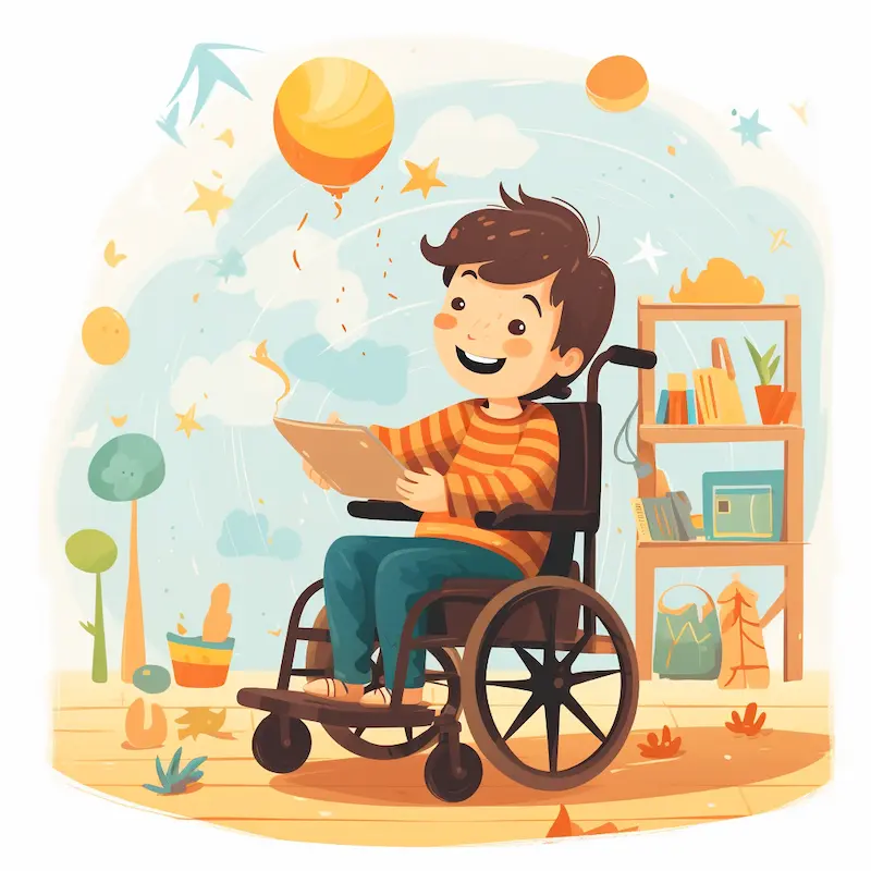 illustration of boy in wheelchair in montessori classroom